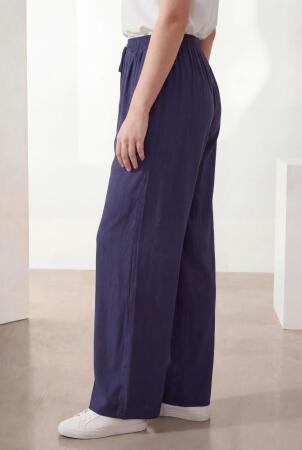 Bel Lastikli Bol Paça Büyük Beden Kadın Pantolon Lacivert - RMG (1)