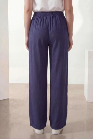 Bel Lastikli Bol Paça Büyük Beden Kadın Pantolon Lacivert - 3