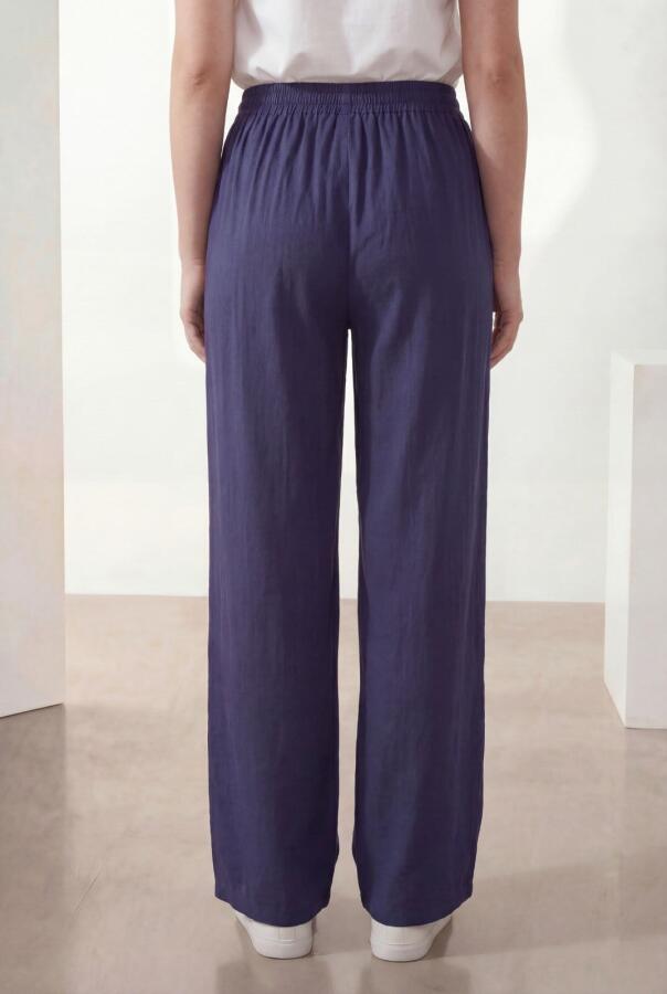 Bel Lastikli Bol Paça Büyük Beden Kadın Pantolon Lacivert - 3