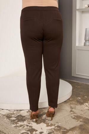 Bel Lastikli Paça Mini Yırtmaçlı Büyük Beden Kahve Kumaş Pantolon - 6