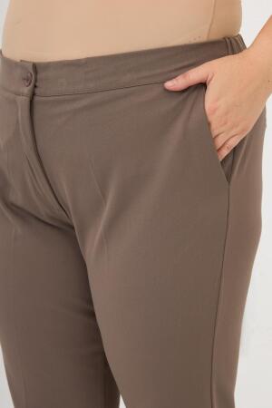 Bel Lastikli Paça Mini Yırtmaçlı Büyük Beden Kumaş Pantolon Vizon - 3