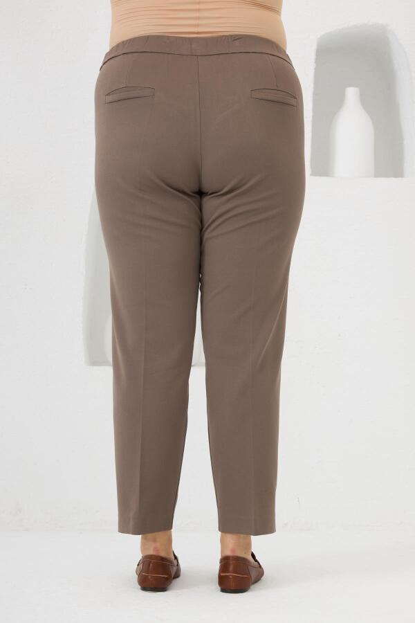 Bel Lastikli Paça Mini Yırtmaçlı Büyük Beden Kumaş Pantolon Vizon - 6