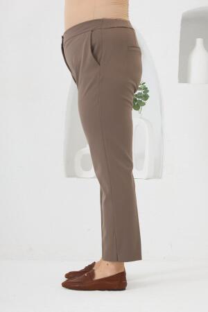Bel Lastikli Paça Mini Yırtmaçlı Büyük Beden Kumaş Pantolon Vizon - 2