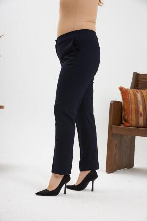 Bel Lastikli Paça Mini Yırtmaçlı Büyük Beden Lacivert Kumaş Pantolon - RMG (1)