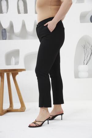 Bel Lastikli Paça Mini Yırtmaçlı Büyük Beden Siyah Kumaş Pantolon - RMG (1)