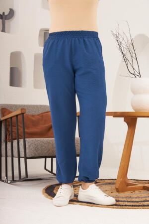 Bel ve Paça Lastikli Aerobin Büyük Beden Lacivert Pantolon - RMG