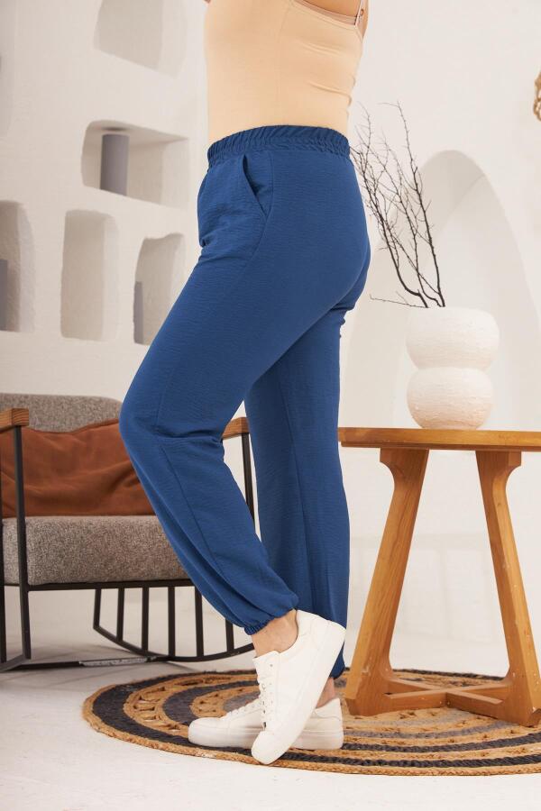 Bel ve Paça Lastikli Aerobin Büyük Beden Lacivert Pantolon - 3