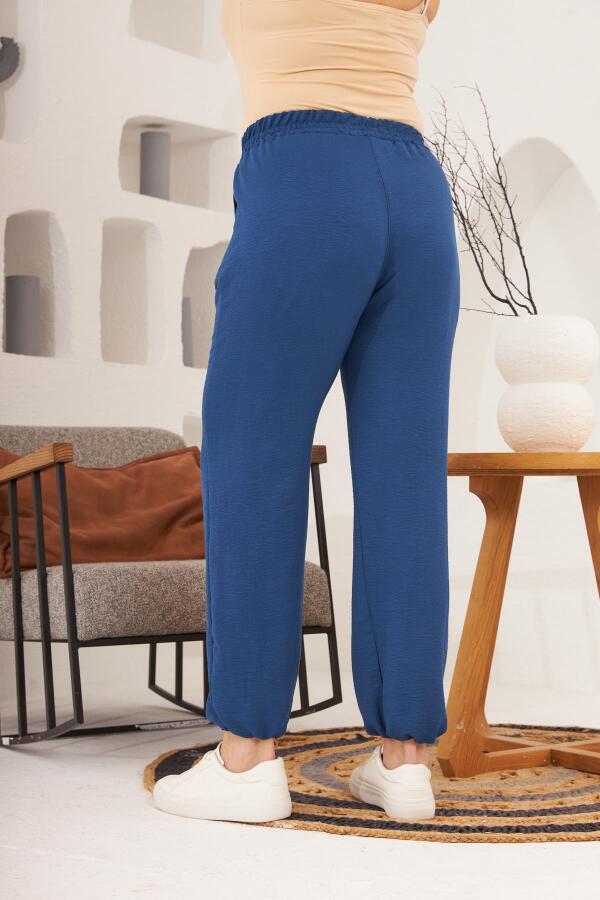 Bel ve Paça Lastikli Aerobin Büyük Beden Lacivert Pantolon - 4