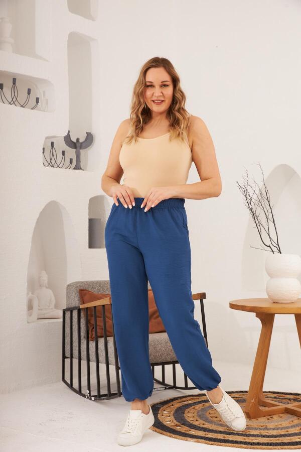 Bel ve Paça Lastikli Aerobin Büyük Beden Lacivert Pantolon - 5