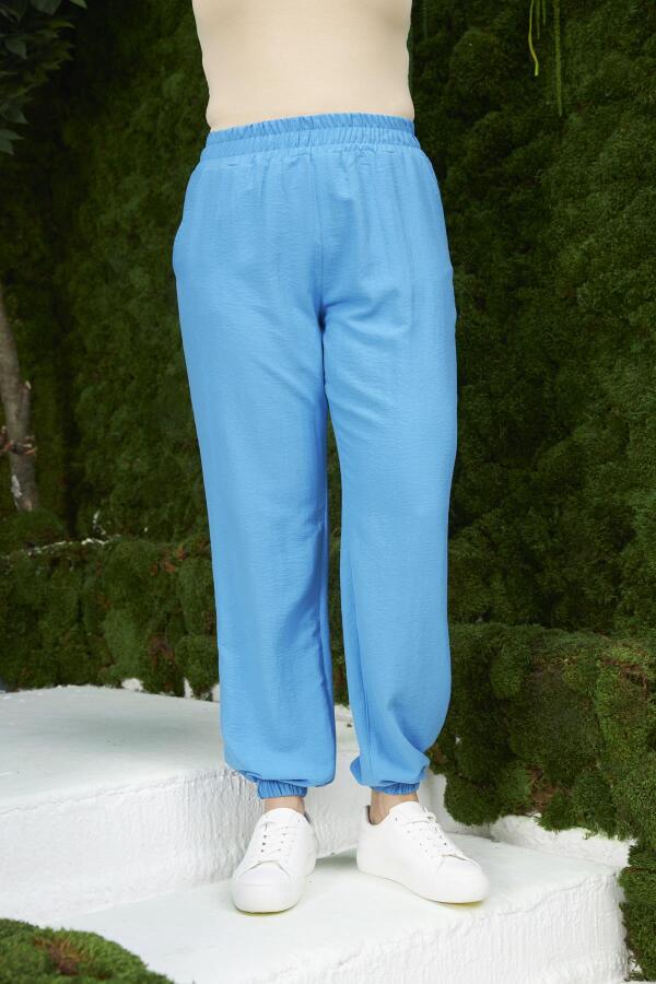 Bel ve Paça Lastikli Aerobin Büyük Beden Mavi Pantolon - 1