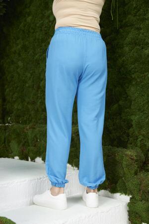 Bel ve Paça Lastikli Aerobin Büyük Beden Mavi Pantolon - 4