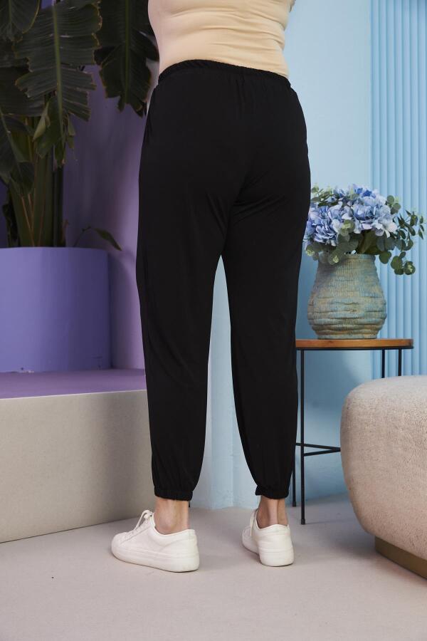 Bel ve Paça Lastikli Büyük Beden Siyah Pantolon - 4