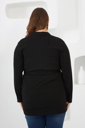 Belden Bağlamalı Örme Büyük Beden Hırka Siyah - 6