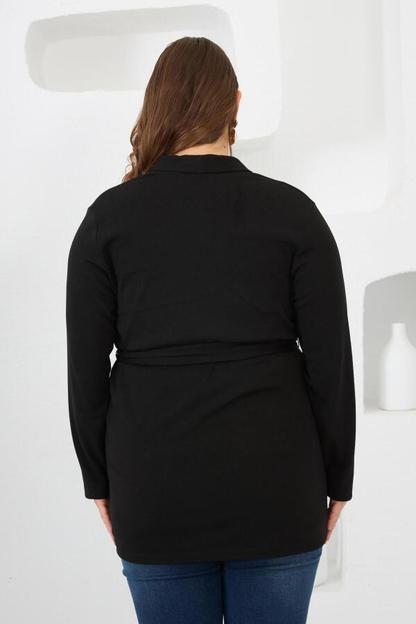 Belden Bağlamalı Örme Büyük Beden Hırka Siyah - 6