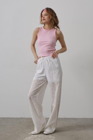 Beli Bağlamalı Brode Pantolon - Beyaz - 2
