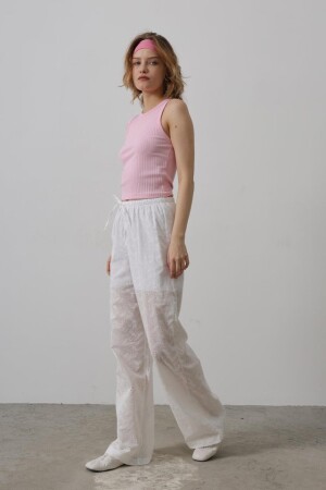 Beli Bağlamalı Brode Pantolon - Beyaz - 3