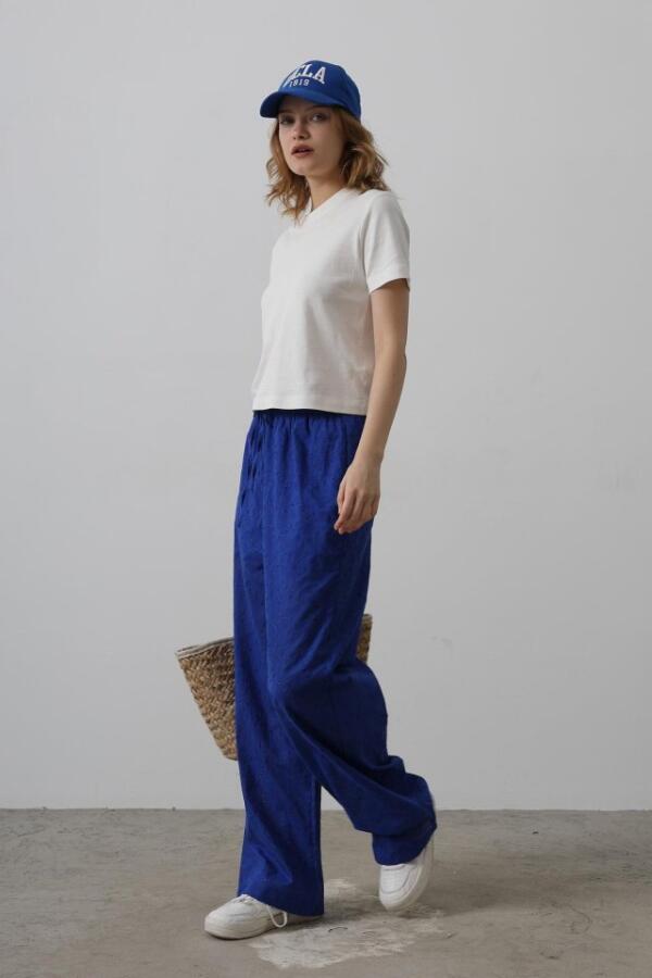 Beli Bağlamalı Brode Pantolon - Saks - 2