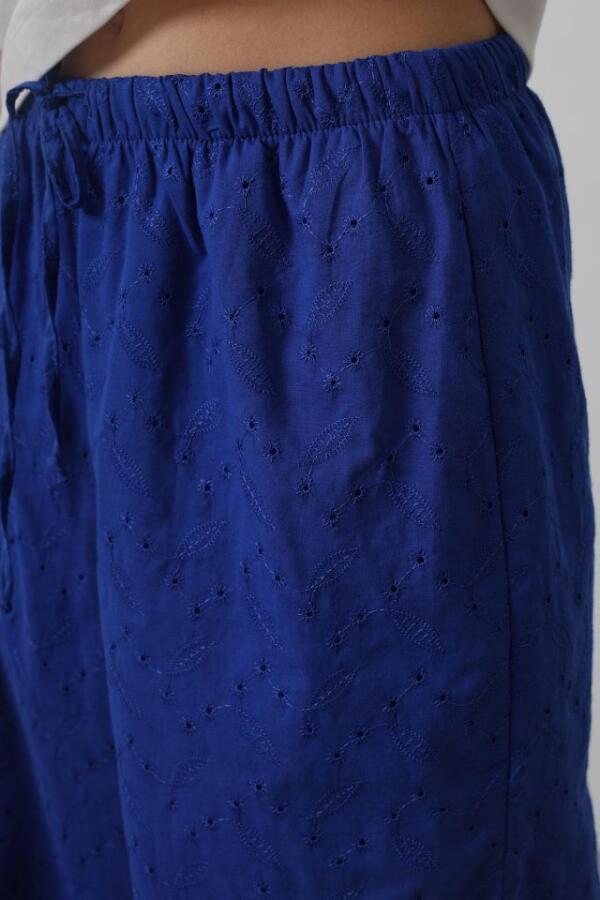 Beli Bağlamalı Brode Pantolon - Saks - 4
