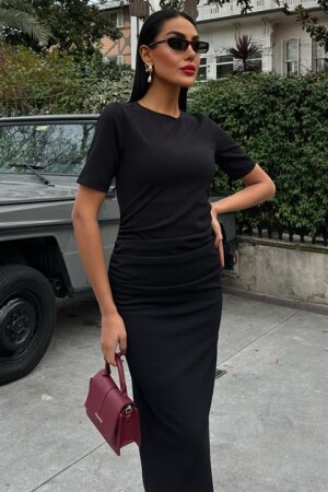 Beli Büzgülü Midi Elbise 2853 - 5