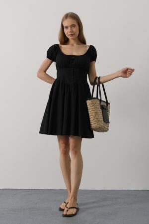 Beli Korseli Mini Elbise - Siyah - 2