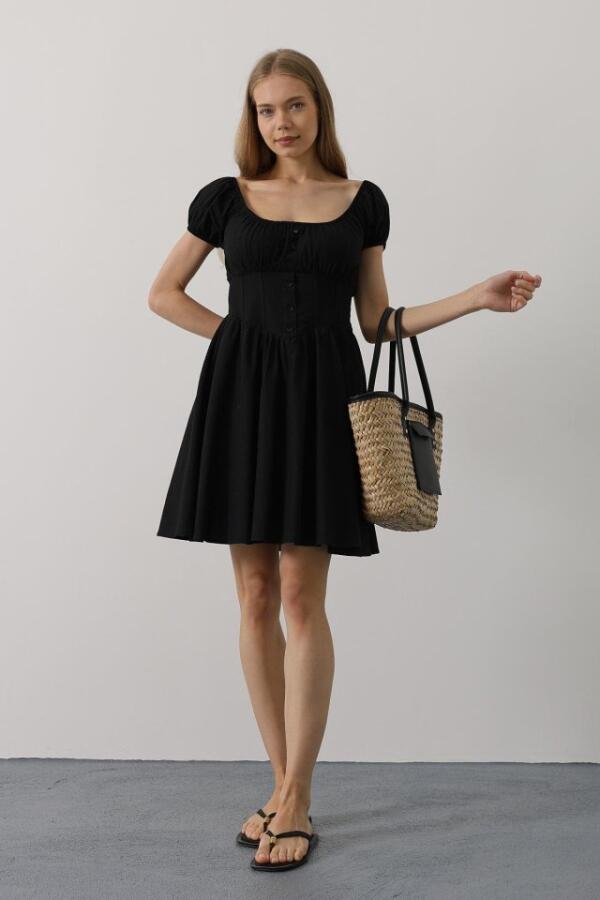 Beli Korseli Mini Elbise - Siyah - 2