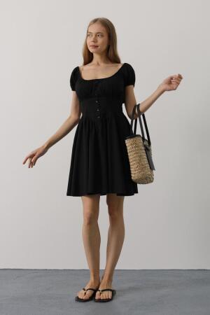 Beli Korseli Mini Elbise - Siyah - 3