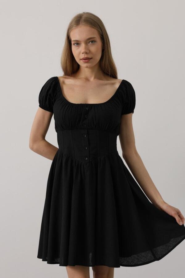 Beli Korseli Mini Elbise - Siyah - 4