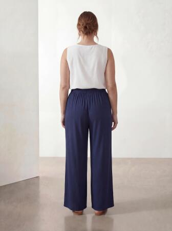 Beli Lastikli Bağcık Detaylı Kadın Büyük Beden Pantolon Lacivert - 4