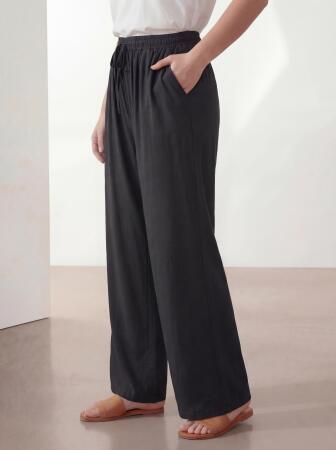 Beli Lastikli Bağcık Detaylı Kadın Büyük Beden Pantolon Siyah - RMG (1)