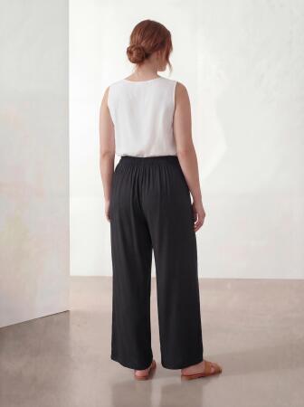 Beli Lastikli Bağcık Detaylı Kadın Büyük Beden Pantolon Siyah - 4