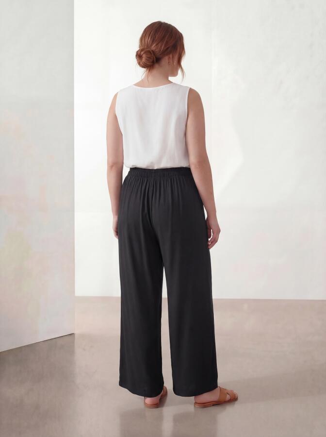 Beli Lastikli Bağcık Detaylı Kadın Büyük Beden Pantolon Siyah - 4