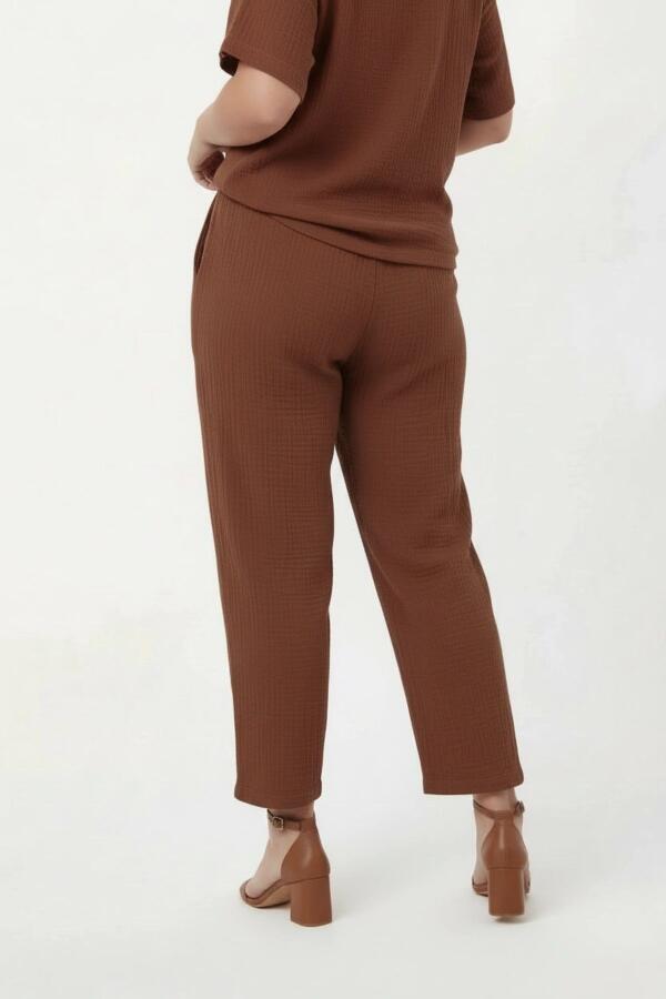 Beli Lastikli Bağcıklı Kadın Büyük Beden Pantolon Kahve - 4