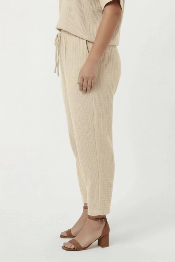 Beli Lastikli Bağcıklı Kadın Büyük Beden Pantolon Krem - 2