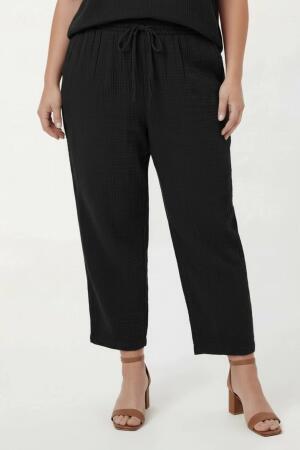 Beli Lastikli Bağcıklı Kadın Büyük Beden Pantolon Siyah - RMG