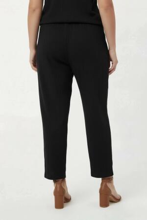 Beli Lastikli Bağcıklı Kadın Büyük Beden Pantolon Siyah - 4