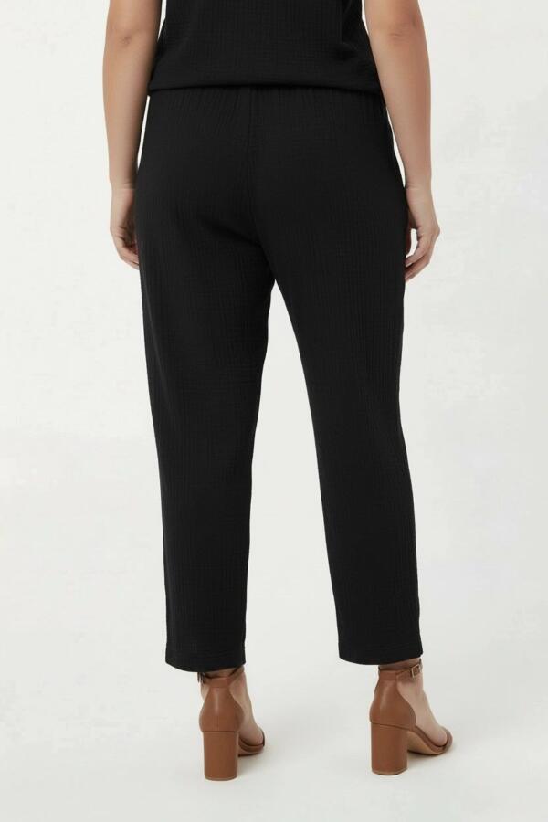 Beli Lastikli Bağcıklı Kadın Büyük Beden Pantolon Siyah - 4