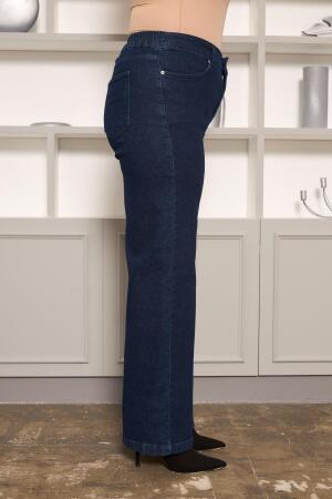 Beli Lastikli Bol Paça Büyük Beden Kot Pantolon Koyu Lacivert - 2