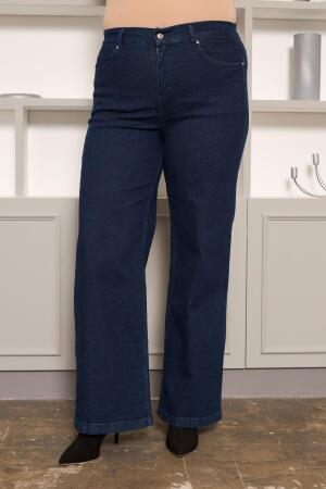 Beli Lastikli Bol Paça Büyük Beden Kot Pantolon Koyu Lacivert - RMG