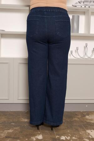 Beli Lastikli Bol Paça Büyük Beden Kot Pantolon Koyu Lacivert - 5