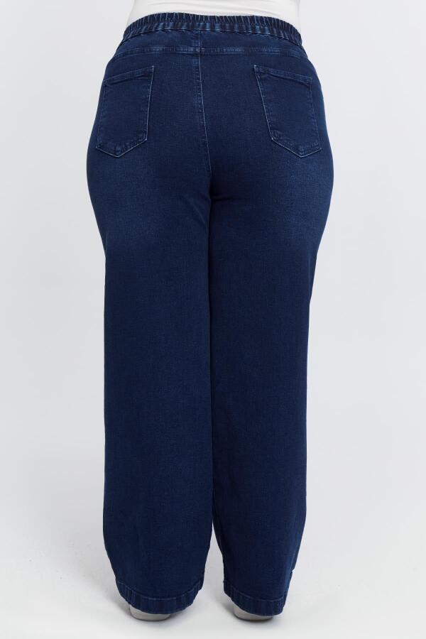 Beli Lastikli Bol Paça Büyük Beden Kot Pantolon Lacivert - 4