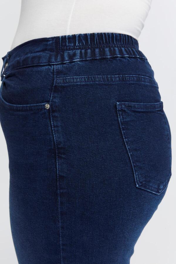 Beli Lastikli Bol Paça Büyük Beden Kot Pantolon Lacivert - 6