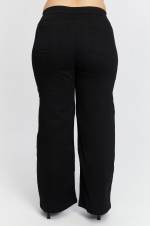Beli Lastikli Bol Paça Büyük Beden Siyah Kot Pantolon - 5