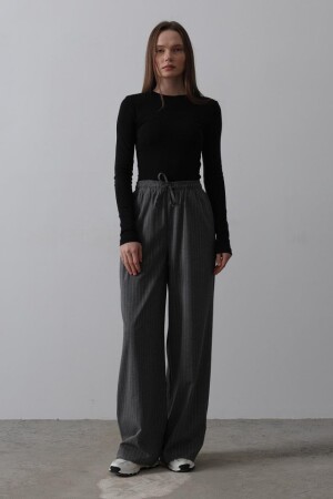 Beli Lastikli Bol Paça Pantolon - Antrasit - 2