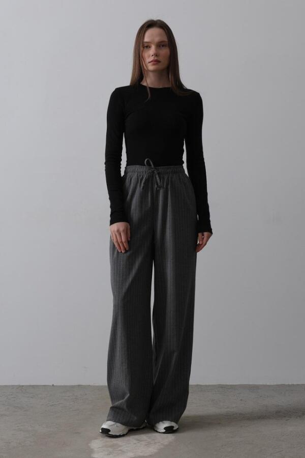 Beli Lastikli Bol Paça Pantolon - Antrasit - 2