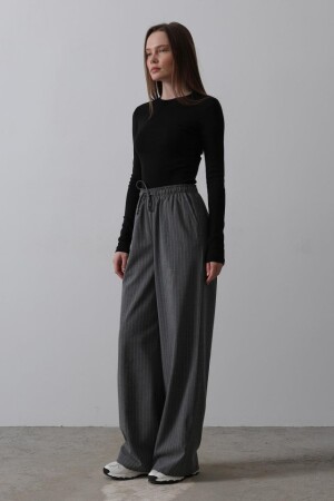 Beli Lastikli Bol Paça Pantolon - Antrasit - 3