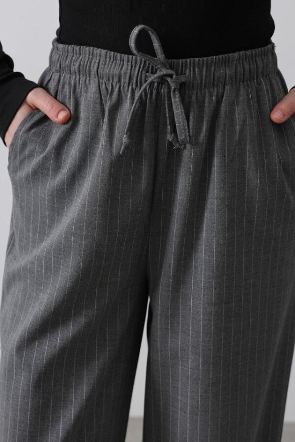Beli Lastikli Bol Paça Pantolon - Antrasit - 4