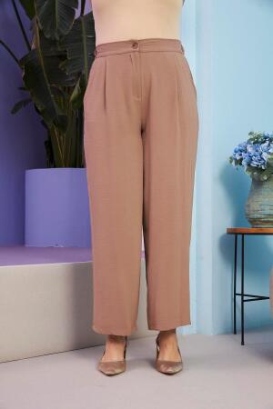 Beli Lastikli Büyük Beden Aerobin Vizon Geniş Paça Pantolon - RMG