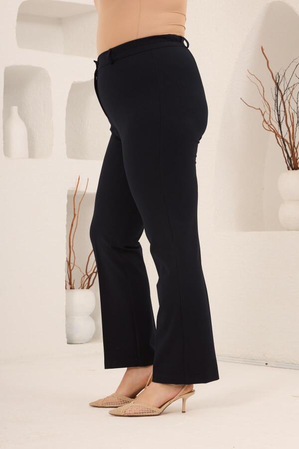 Beli Lastikli Büyük Beden Gabardin Geniş Paça Pantolon Lacivert - 2