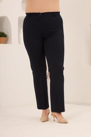 Beli Lastikli Büyük Beden Gabardin Geniş Paça Pantolon Lacivert - 3