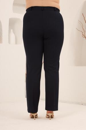 Beli Lastikli Büyük Beden Gabardin Geniş Paça Pantolon Lacivert - 4